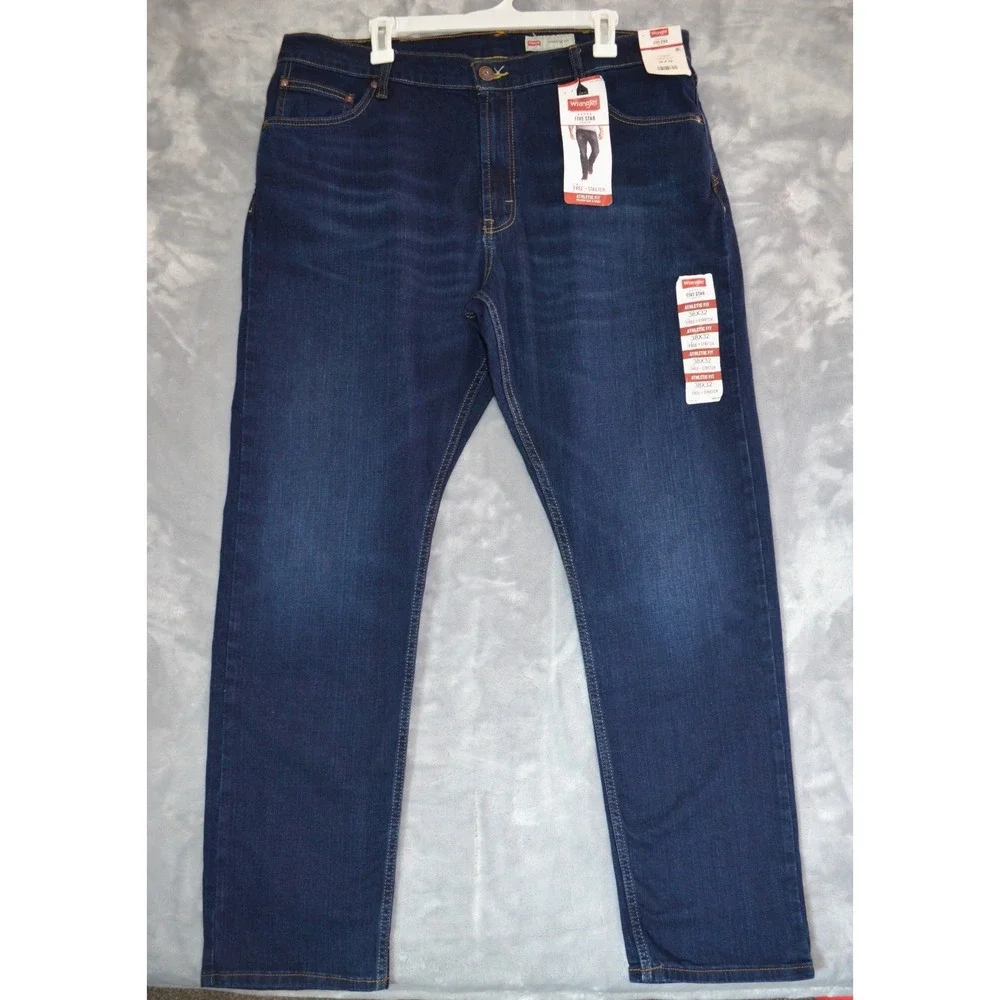Wrangler Five Star Jeans Athletic Fit Blue Denim Jeans Mens 38x32 Dark Wash Nwts